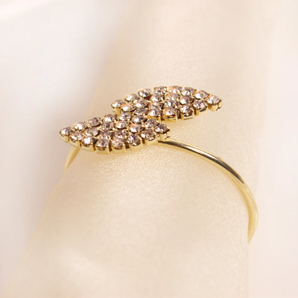 2pcs/lot Crystal Diamond Napkin Ring Clover Napkin Holder Wedding