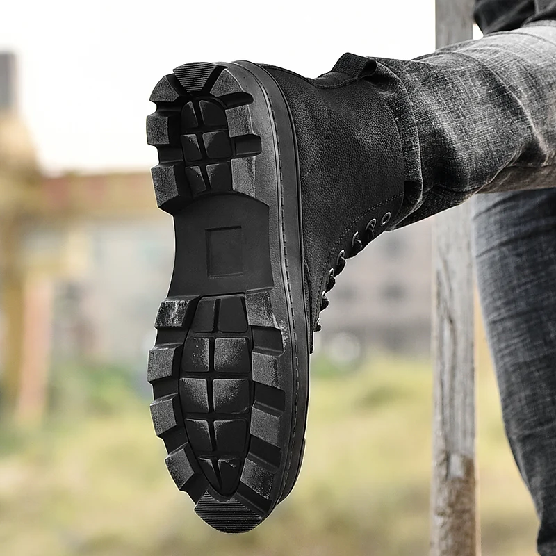 Черные Теплые зимние мужские ботинки ботильоны из натуральной кожи Мужская зимняя рабочая обувь мужские зимние ботинки на меху в Военном Стиле, Botas JKPUDUN