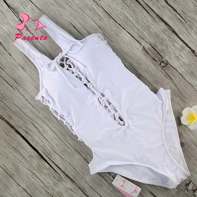 Pacento 2017 Cross Bandage Swimsuit Women Solid One-piece Suits White Black Swimwear Female Plus Size Bathing Suit XL Plavky May plus-size-black-swimsuit : image Pacento 2017 Cross Bandage Swimsuit Women Solid One-piece Suits White Black Swimwear Female Plus Size Bathing Suit XL Plavky May plus-size-black-swimsuit