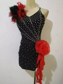 

New style!latin dance costumes senior sexy spandex feather latin dance dress for women latin dance competition dresses XXS-6XL
