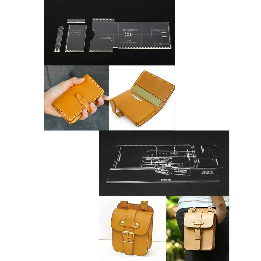 13Pcs Wallet Leather Template Clear Acrylic Leather Template Kit Tool for DIY Leathercraft Bag