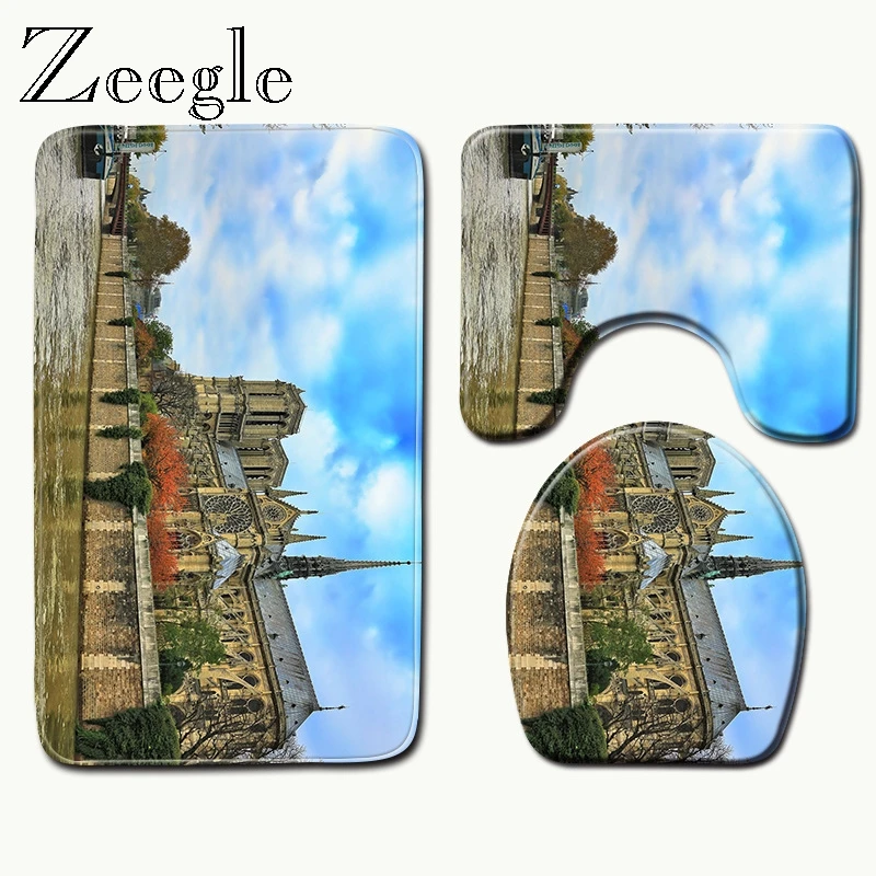 Zeegle Нотр дама Парижа коврик с принтом нескользящий для ванной комнаты из