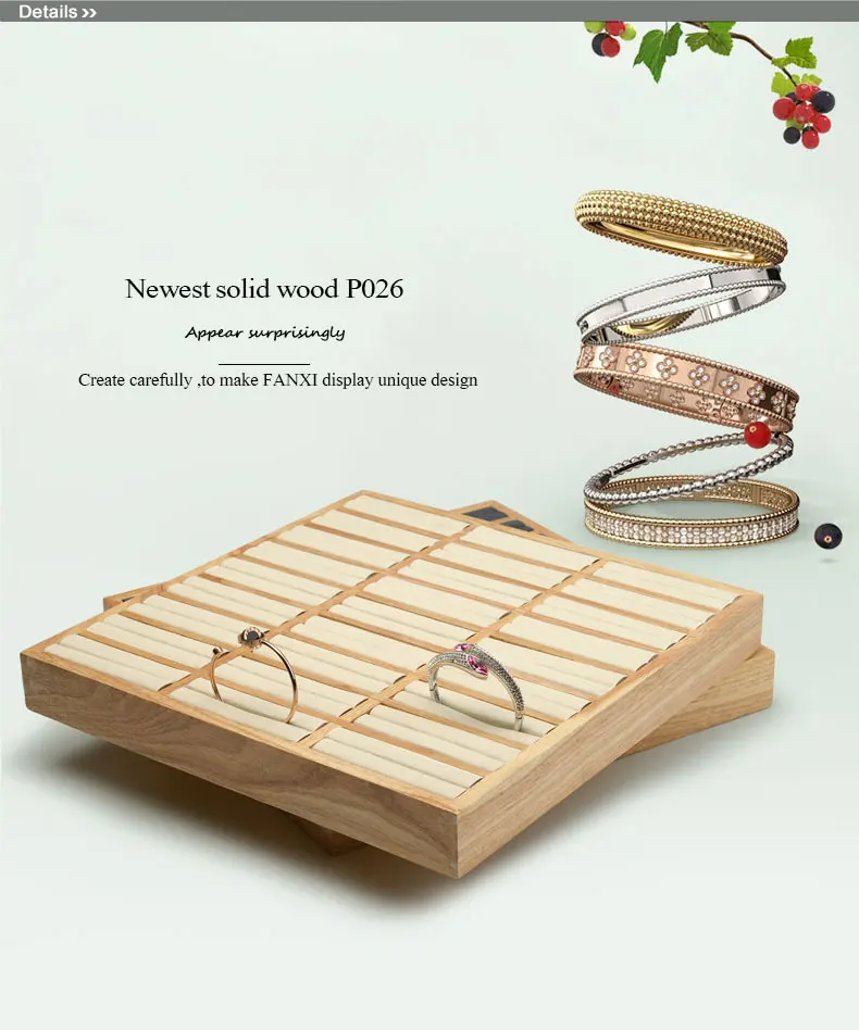 FANXI Jewelry Дисплей лоток твердой древесины кольцо браслет стенд ювелирные изделия Упаковка Держатель Витрина микрофибры вставки