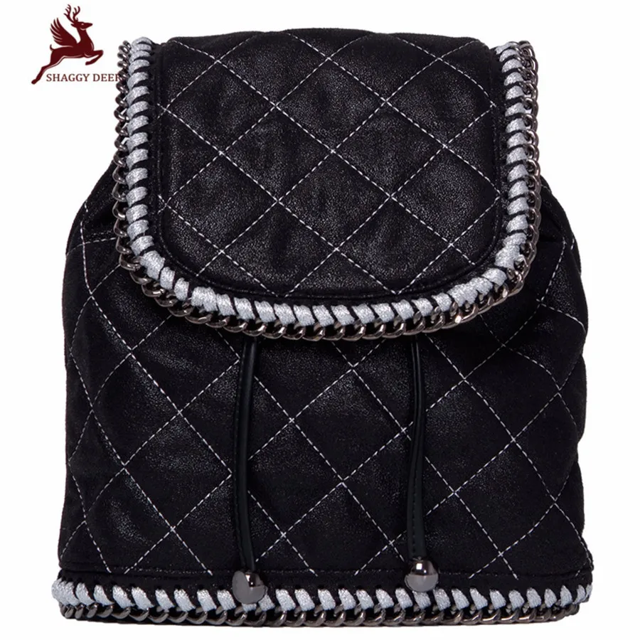 

2017 Shaggy Deer Brand Quilted PVC Bucket Backpack Small Hasp Drawstring Chain Ctelle Backpack School College Lovely Bag