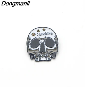 

P3084 Wholesale 20pcs/lot Punk Overthinking Funny Skull Metal Enamel Pins and Brooches for Women Men Lapel Pin