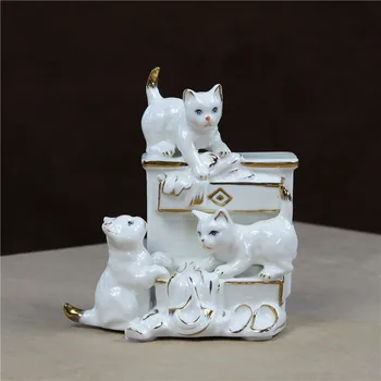 

Creative Ceramics Wardrobe Cat Miniature Decorative Porcelain Kitty Statue Decor Art and Craft Ornament Present Cat Accessories