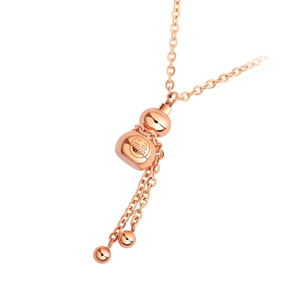 

Chinese Style Luck Fortune Amulet Pendant Necklace Mini Gourd Calabash Necklace Women's Rose Gold Color Elegant Jewelry Gift