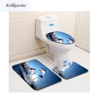 

Free Shipping 3pcs Dolphins Banyo Bathroom Carpet Toilet U Type Bath Mats Set Non Slip Pad Tapis Salle De Bain Alfombra Bano
