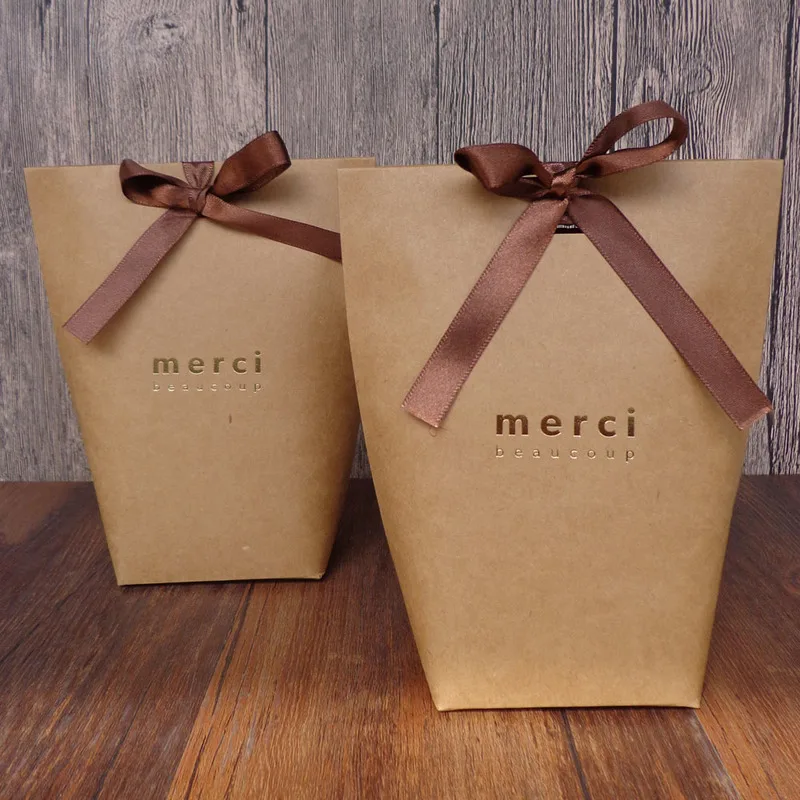 5 шт черно-белая бронзовая "Merci" конфетная Сумочка для драже французская спасибо Свадебные сувениры Подарочная коробка посылка на день рождения