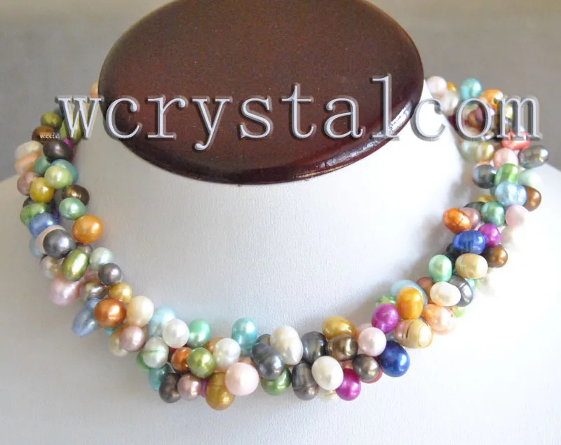 

3 Strand Genuine Multi Color Freshwater Cultured Pearl Necklace Bracelet Set