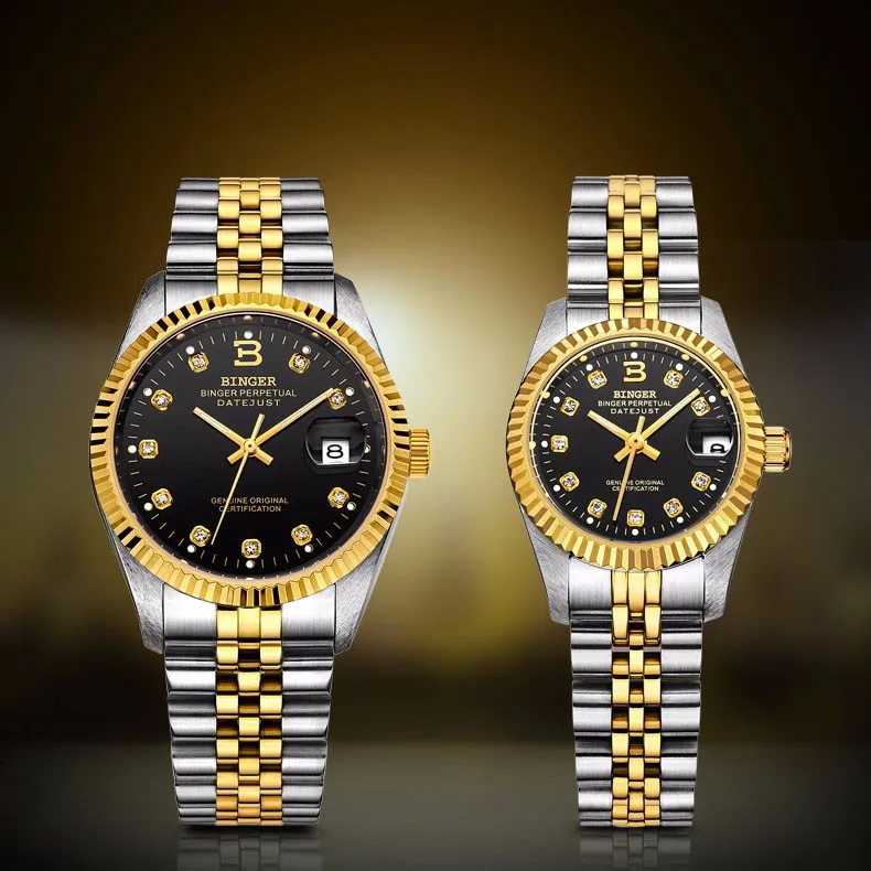 Оригинальные Роскошные брендовые автоматические механические мужские часы BINGER, сапфировые деловые водонепроницаемые Модные часы с календарем