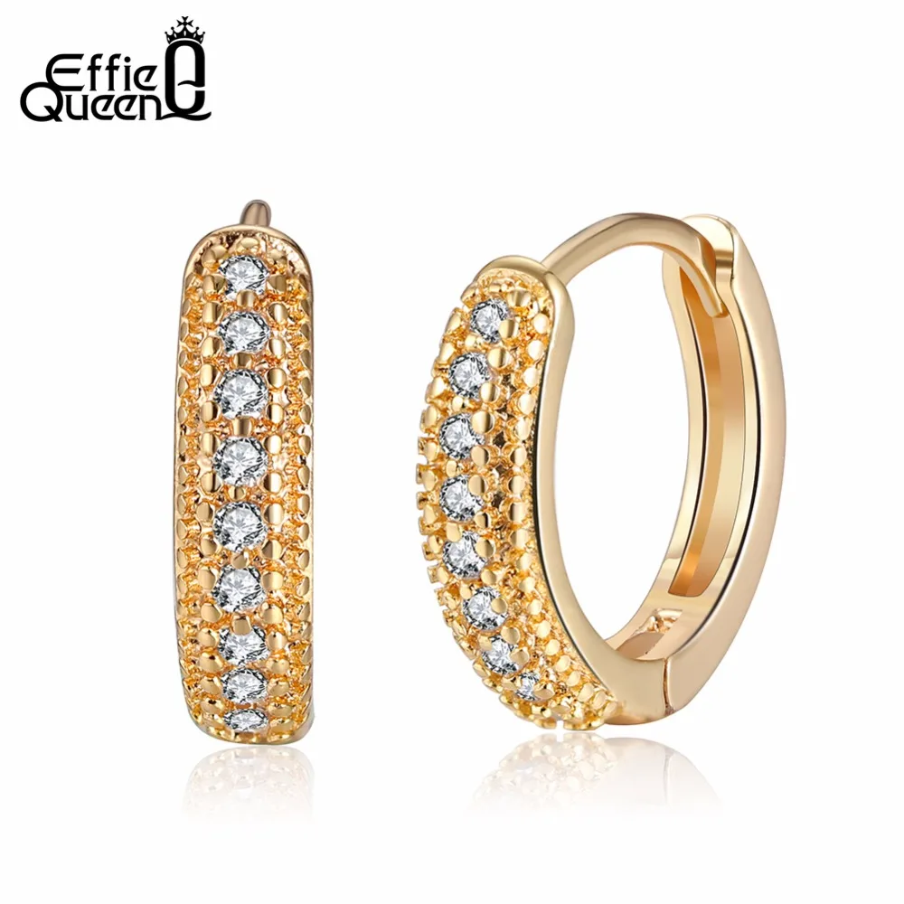 

Effie Queen Gold-color Hoop Earrings For Girls Shinny Cubic Zirconia Round Earring Fashion Women Accessories Jewelry Gift DOME44