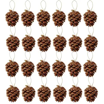 

Hot 24 Pieces Pine Cones Ornament Natural PineCones With String Pendant Crafts for Gift Tag Tree Party Hanging Decoration
