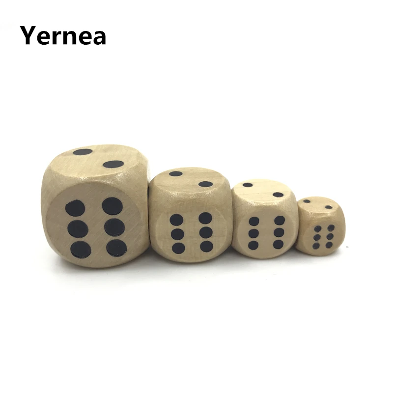 

Yernea 50Pcs High-quality 12mm 16mm 20mm 25mm Wooden Dice Children Teaching DIY Standard Cube Point Soild Wood Dice Wholesale