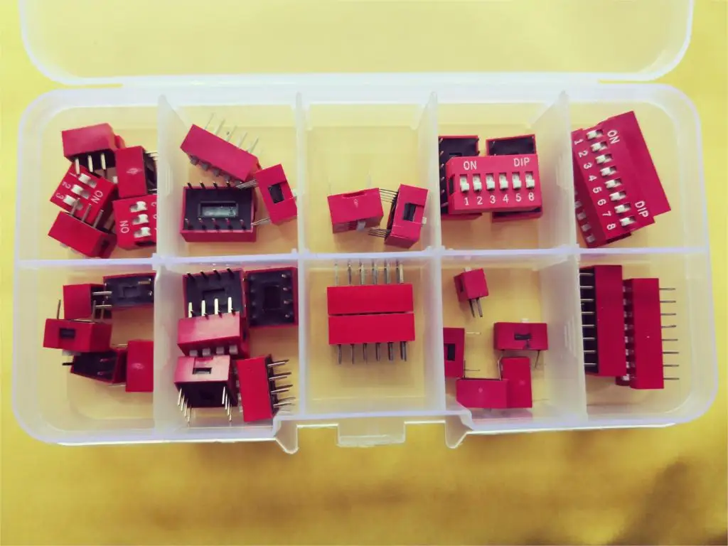 

35PCS/LOT Dip Switch Kit In Box 1 2 3 4 5 6 8 Way 2.54mm Toggle Switch Red Snap Switches Mixed Kit Each 5PCS Combination Set