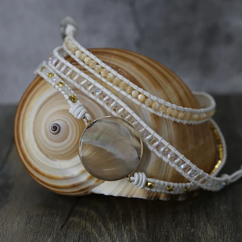 Уникальный натуральный корпус Шарм 5 браслет из переплетенных нитей ручная работа ракушка бисер коса кожаный браслет для женщин браслет ювелирные изделия