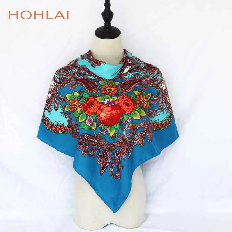 Big Square 120*120CM Twill Scarf Bohemia Ethnic Flowers Vintage Style Winter Autumn Muslim Woman Lady Scarf - Цвет: 1