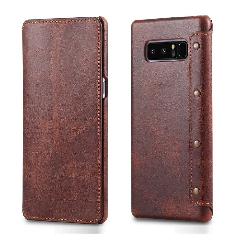 

Solque Real Genuine Leather Flip Wallet Cover Case For Samsung Galaxy Note 8 Note8 Mobile Phone Luxury Vintage Card Holder Cases