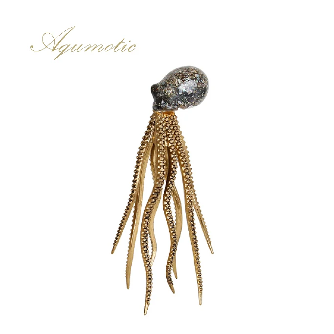 Aqumotic Big Squid Home Decortion 1pc Large Cute Octopus Decor Resin Shell Golden Sea Animal for Bedroom Tabletop Accessories