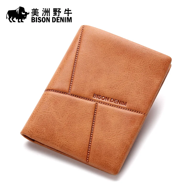 2017 BISON DENIM Brand Men Wallet Genuine Leather Purse Credit Card Holder Men's Short Free Ship | Багаж и сумки