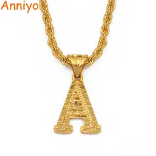 Anniyo, ожерелья с буквами для женщин и мужчин, золотой цвет, начальная подвеска, витая веревка, цепочка, Английский алфавит, ювелирные изделия, лучший подарок#058002P
