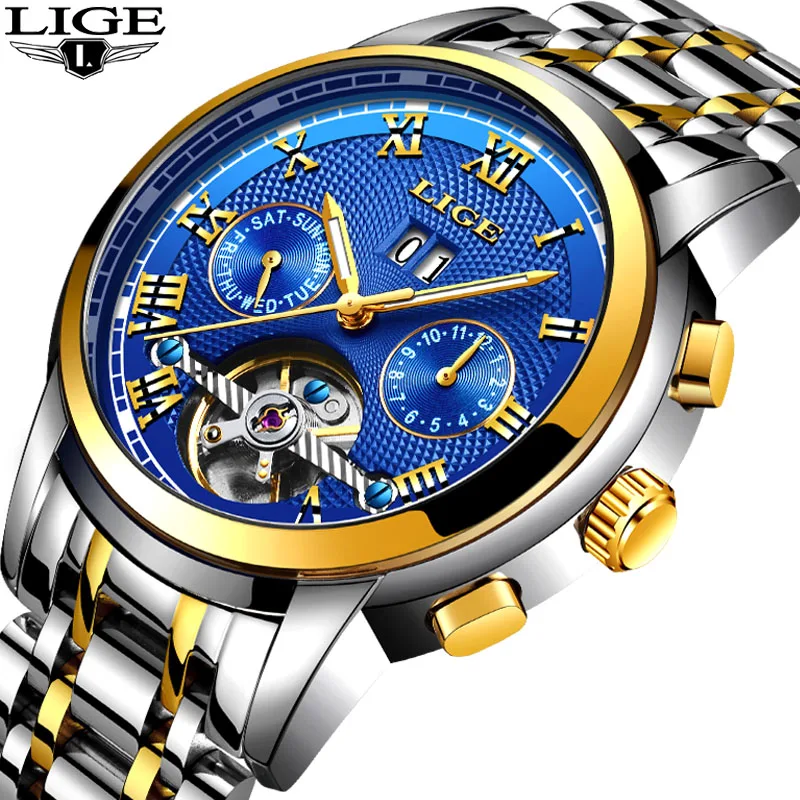 

Relogio Masculino LIGE Mens Watches Top Brand Luxury Automatic Mechanical Watch Men Full Steel Business Waterproof Sport Watches