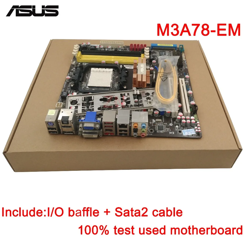 

original Used Desktop motherboard For ASUS M3A78-EM A78 support Socket AM2/AM2+ 4*DDR2 support 8G 5*SATA2 Micro ATX