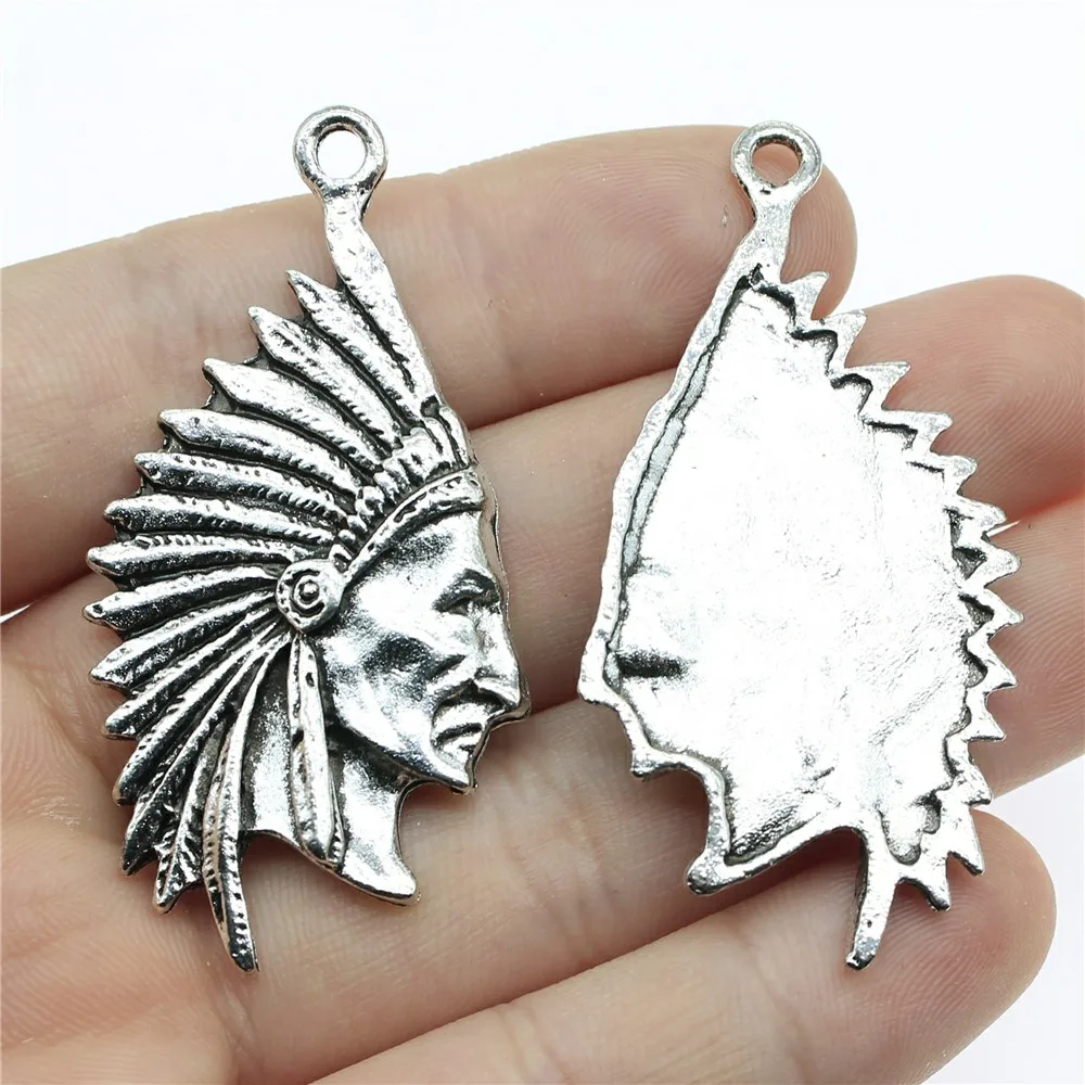 WYSIWYG 2pcs 55x28mm Pendant Indian Chief Indian Chief Charm For