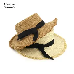 Высокое качество Для женщин плоские края из плетеной соломки солнца Шапки Летняя женская пляжная шляпа канотье Женская Вечерние Дамских Hat