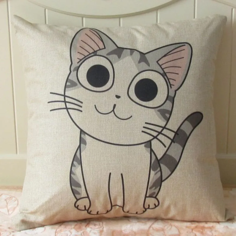 Симпатичная льняная Подушка с изображением сыра кошки, мягкая диванная Подушка на молнии, съемная подушка для кровати, подушка для спины, подарок на день рождения для девочки
