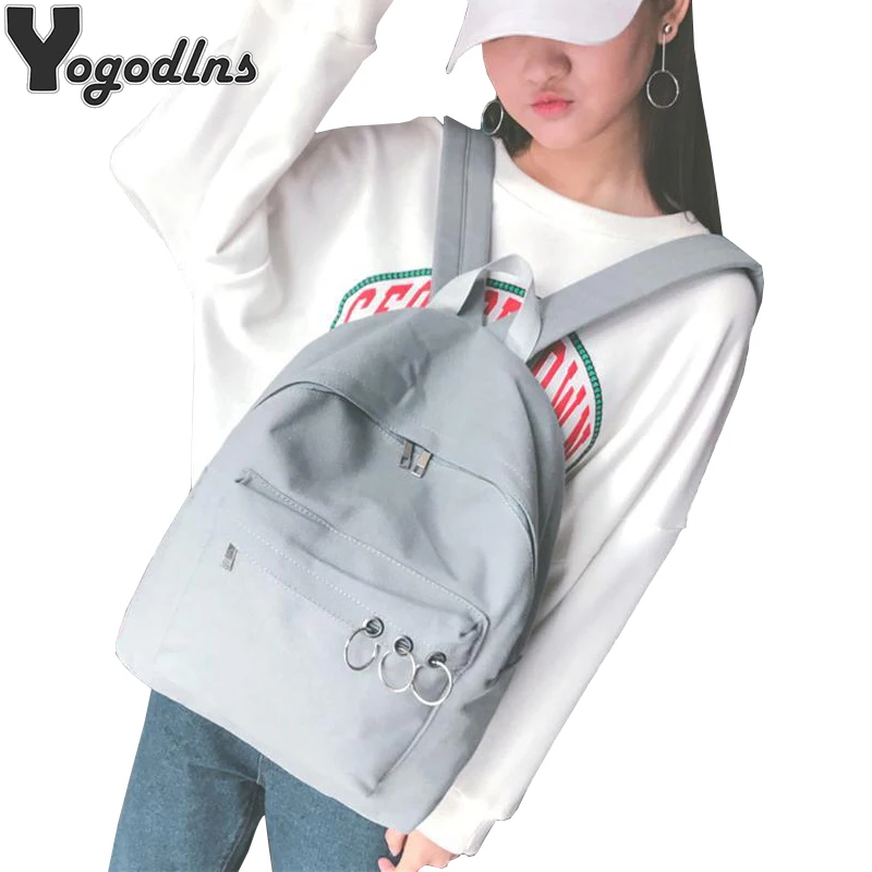 

Casual Canvas Backpack for Women Solid Color Shoulder Bag Female Large Travel Knapsack School Book Rucksack for Teenage Girls