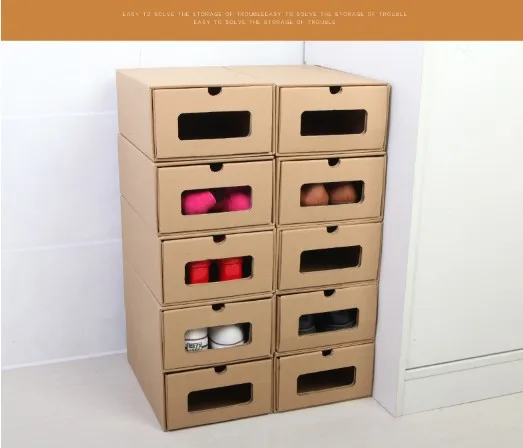 Kraft shoes box transparent shoes box easy drawer - type boots box  variety of styles receive box (4)