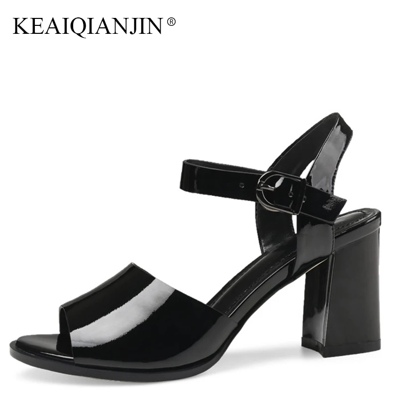 

KEAIQIANJIN Woman Genuine Leather Open Toe Sandal Fashion Sexy White Party Shoes Summer Plus Size 34 - 43 Peep Toe White Sandals