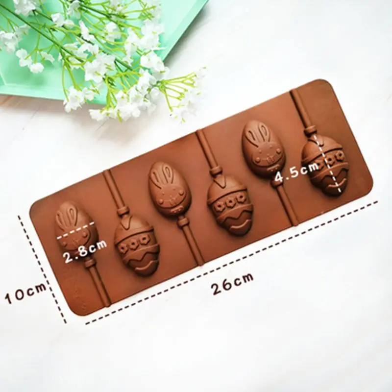 

6-Cavity DIY Rabbit Bunny Floral Easter Egg Shape 3D Silicone Lollipop Mold Candy Chocolate Gummy Fondant Mould Bakeware Baking