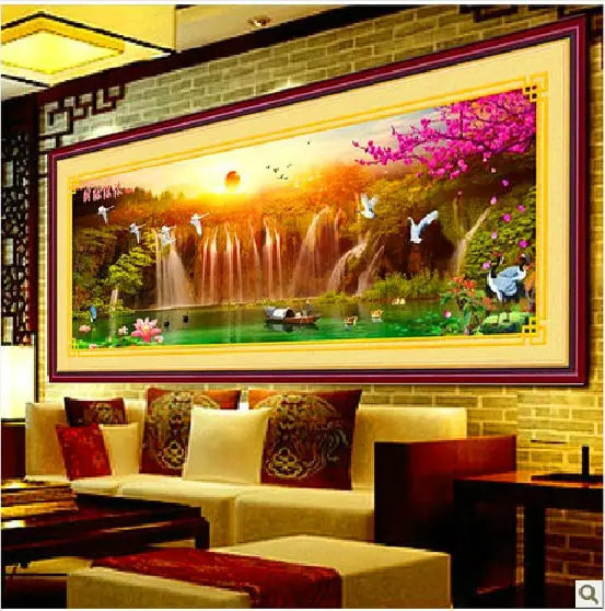 

Factory Shop Free Shipping Cross Stitch Kit Tree Flower Sun Water Animal Mountain Wealth
