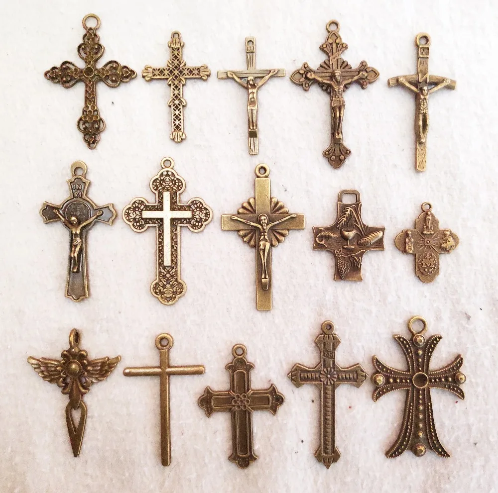 Dijes de cruces grandes para la fabricación de joyas, colgantes de cruces de Jesús, flor de amor de bronce, pulseras _ - AliExpress Mobile
