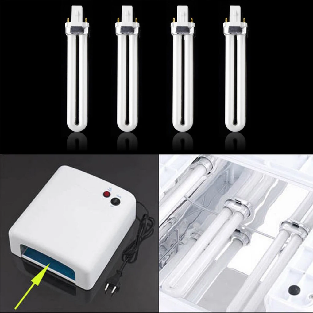 

TOP SALE White 4Pcs 9W Curing UV Gel Lamp Gel Nail Art Dryer Tube Replacement