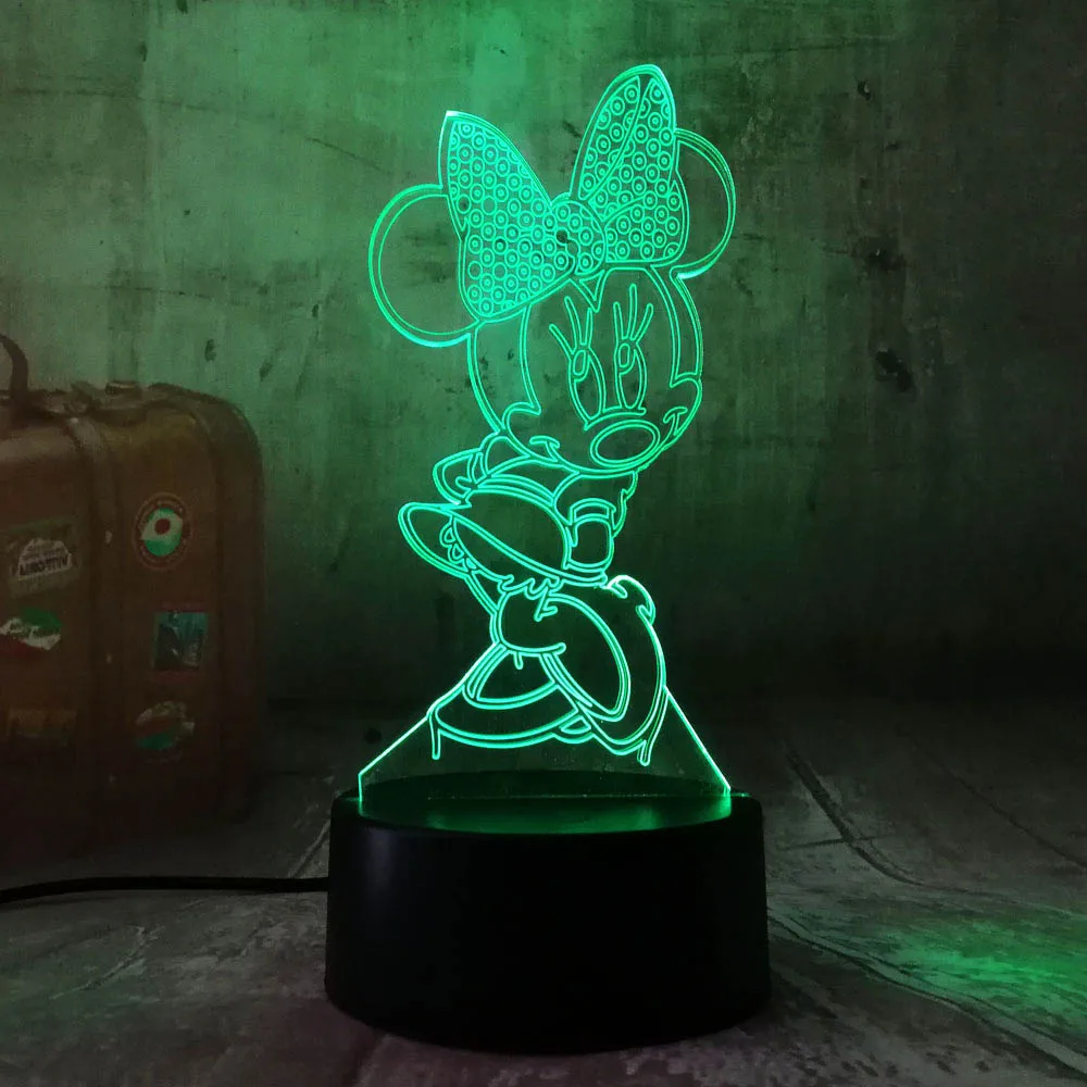  3D Cartoon Minnie Mouse LED RGB Night Light 7 Color Change Desk Table USB Lamp for Child Kids Chris - 32887787794