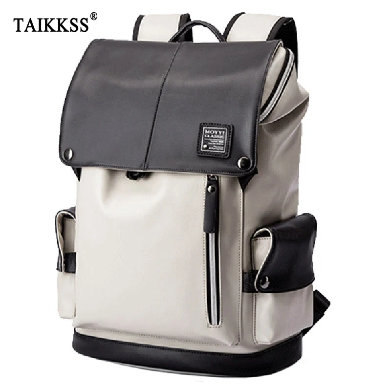  Man Backpack PU Leather USB Recharging Laptop School BaG Male Waterproof Travel Multi-color backpac - 32947822350