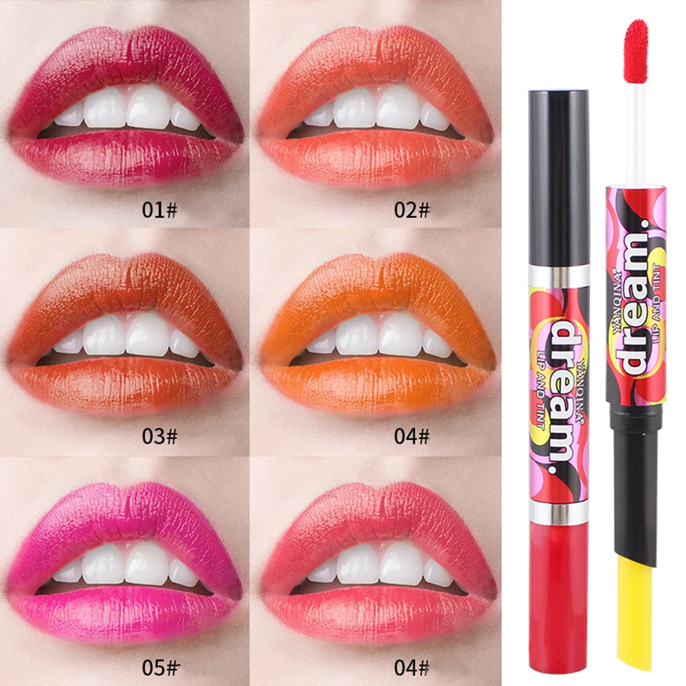 

YANQINA 1Pc Double head lipstick 6 Color Grapefruit Coral Moisturizing Nutritious non-stick cup long-lasting Lip gloss Pen TSLM2