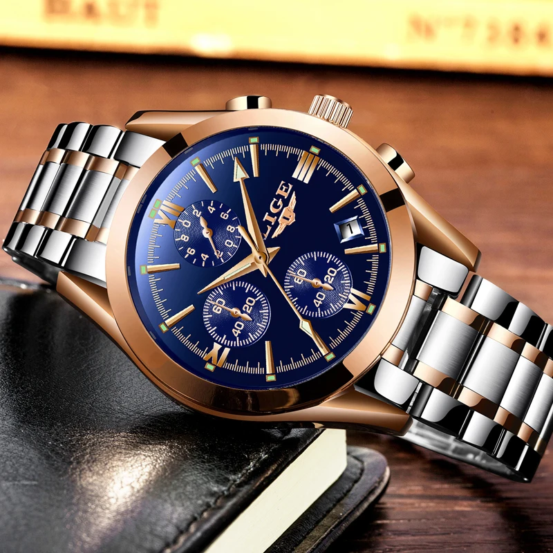 LIGE Watch Men Sport Quartz Fashion Leather Watch Mens Watches Top ...