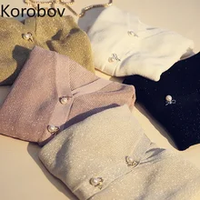 Korobov, Женский вязаный кардиган, женский свитер, Новое поступление, люрекс, пэчворк, корейский джемпер, Femme, на пуговицах, солнцезащитные свитера, 78060