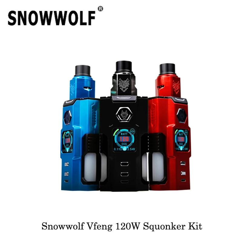 

Electronic Cigarettes Snowwolf Vfeng 120W Squonk Box Mod 3ML With RDA Tank Powered By Single 18650/20700/21700 Vape Vaporizer