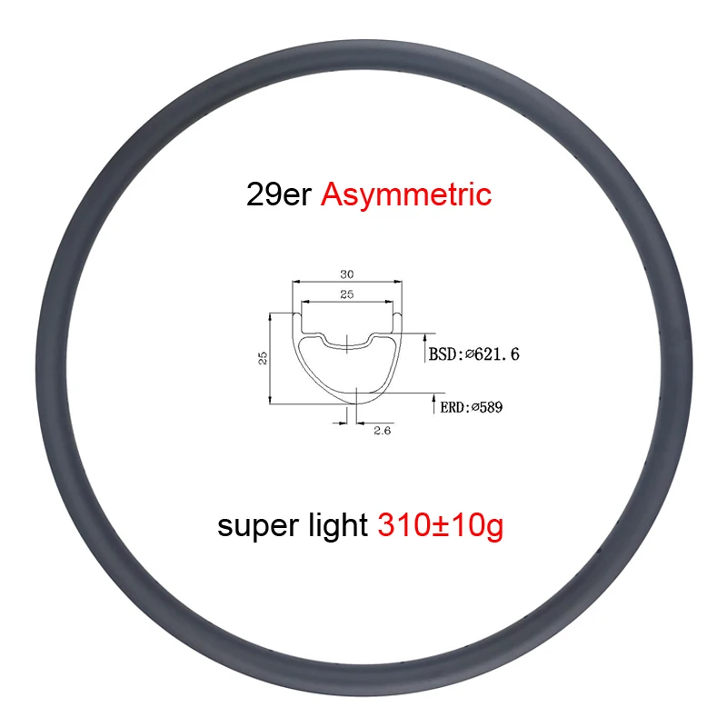 Сверхлегкий 310 г 29er 30 мм Асимметричный 25 мм горный или Кроссовый велосипед бескамерная клинчерная покрышка углеродный обод UD МАТОВЫЕ глянцевые Кросс Кантри горный велосипед обод