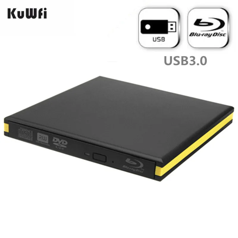 KuWfi Внешний Blu-Ray привод USB 3,0 Bluray горелка BD-RE CD/DVD RW Писатель воспроизведение 3D Blu-Ray диск для ПК/ноутбука