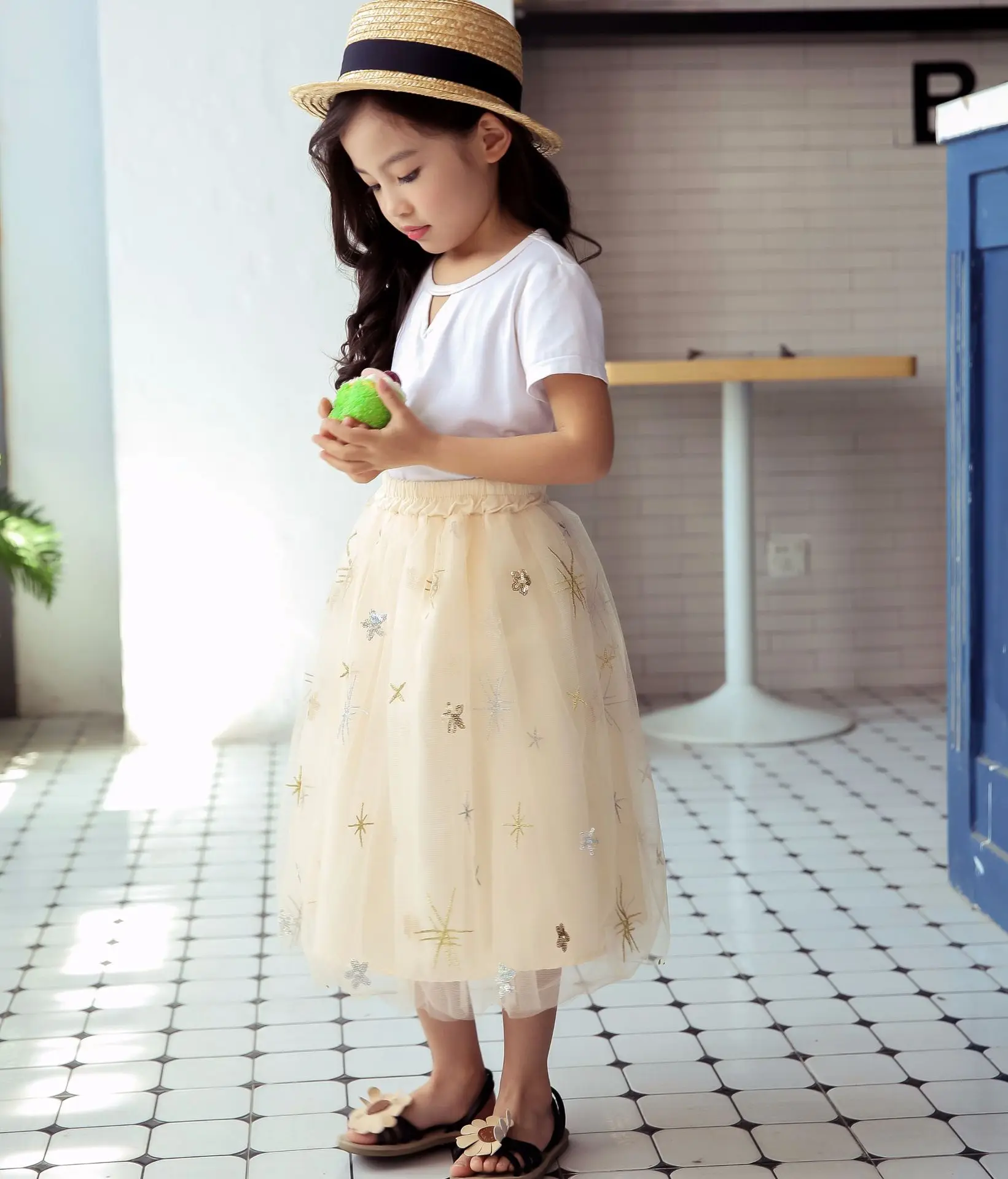 Saia para 6 Meninas Saias Macio Fofo Tule Tutu Saia Pettiskirt Longas Crianças Malha Bola Vestido Estrela Lantejoulas 8 10 13 Ano 14 Mamãe e Bebê