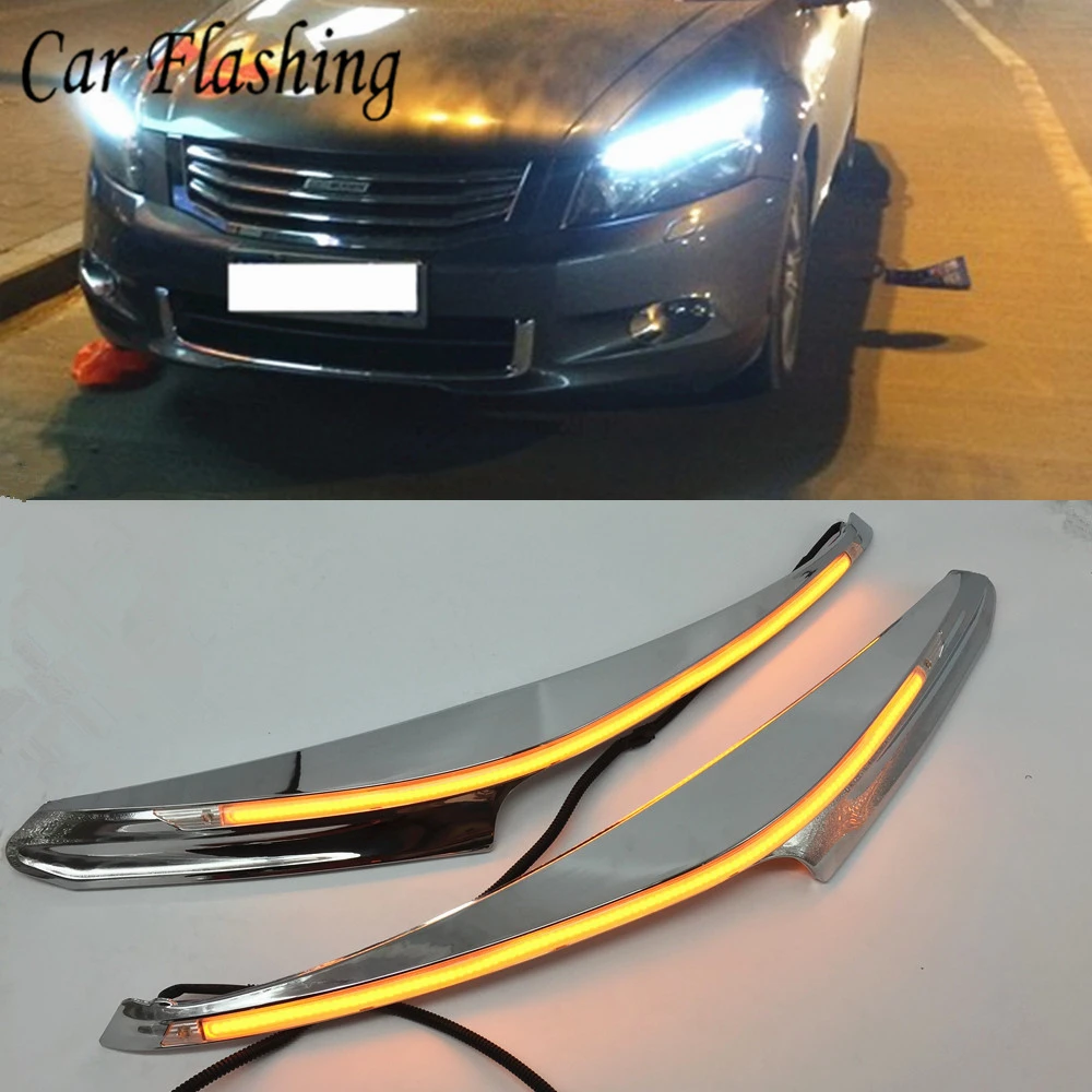 

1Pair Car Headlight Eyebrow Decoration Yellow Turn Signal DRL LED Daytime Running Light For Honda Accord 2011 2012 2013 2014