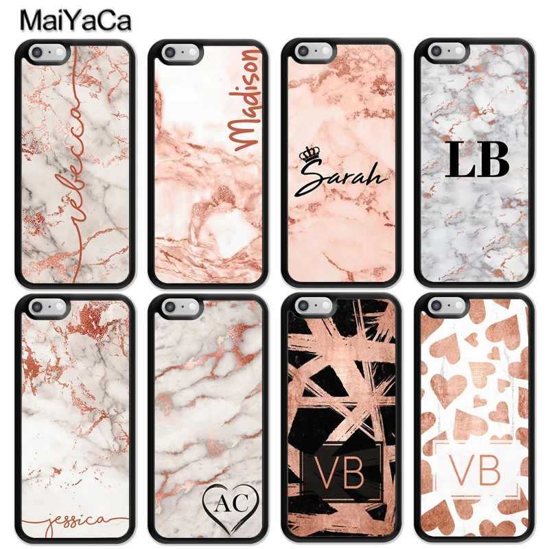 

MaiYaCa PERSONALISED ROSE GOLD MARBLE INITIALS NAME CUSTOM Soft Phone Cases For iPhone 6S 7 8 Plus X XR XS MAX Back Cover Coque