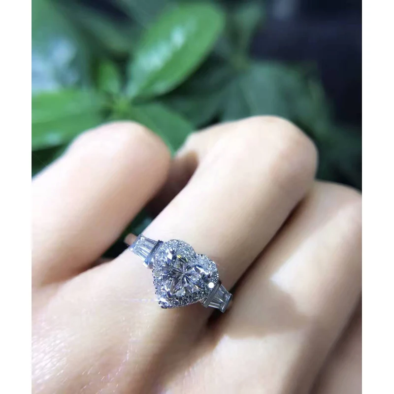 LASAMERO GIA Certificate 1.20CTW Heart Cut Natural Real Diamond Ring Halo Accents 18k Gold Engagement Wedding Promise Stack Ring
