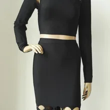 Высокое качество, женские,, зимние, черные, 2 шт., с вырезами, с длинными рукавами, Бандажное платье, сексуальное вечернее облегающее платье+ костюм